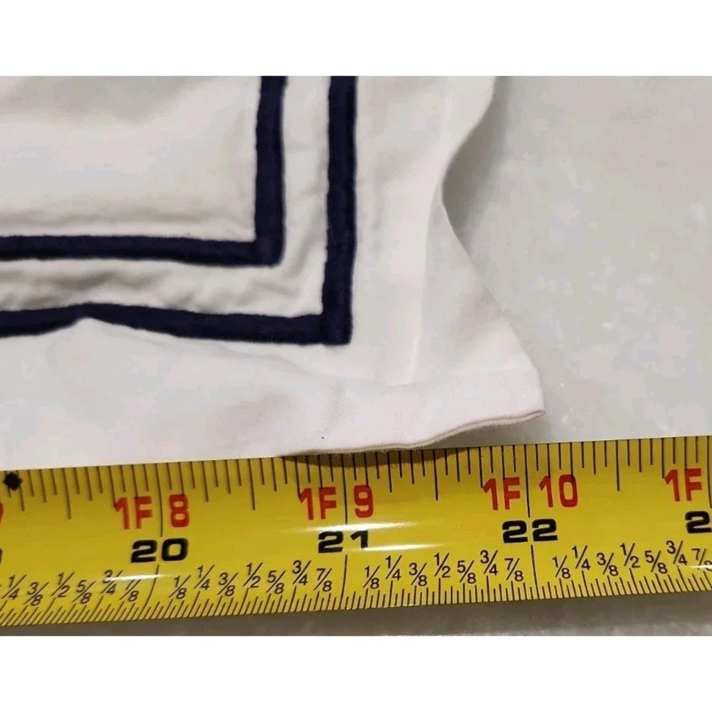 RESTORATION HARDWARE RH 22x15in White Navy Italian Hotel Satin Stitch Boudoir